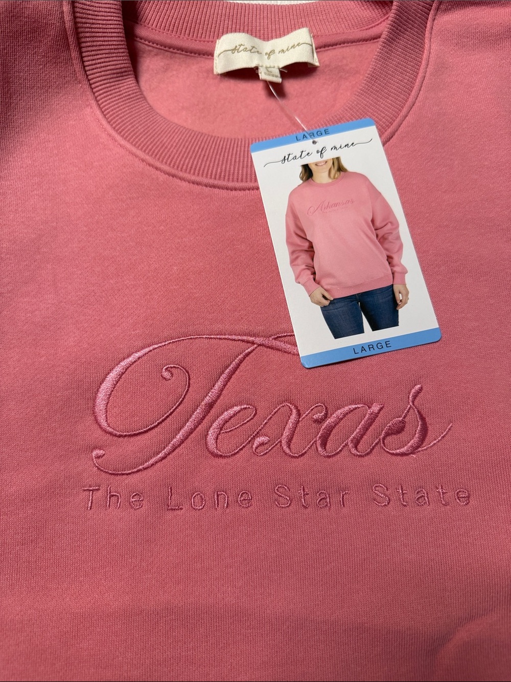 State of Mind Pink Texas Embroidered Crewneck